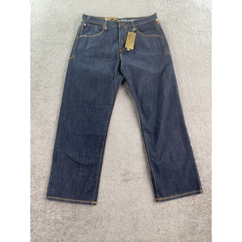 NWT Enyce Jeans Mens 38x33 Blue Denim Straight Streetwear Check Plaid Logo y2k
